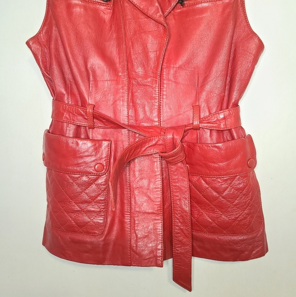 VINTAGE SANZZINI Genuine Leather Red Vest Coat size small - Picture 4 of 6